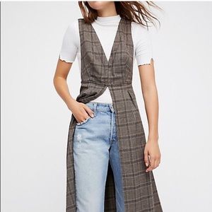 Free People. Long plaid sleeveless vest. Size 4.
